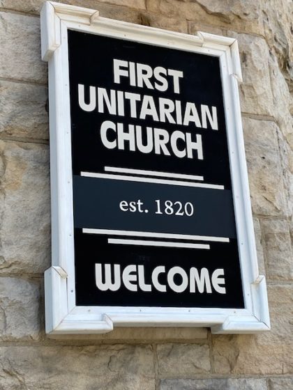 First Unitarian Church Door Sign