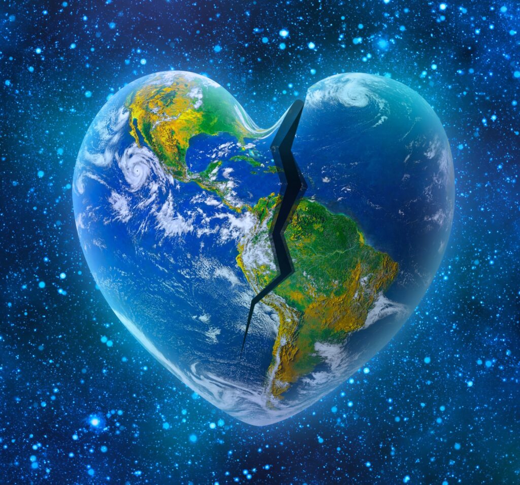 Planet Earth in the shape of a broken heart